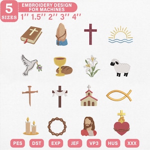 Catholic Sacrament Mini Bundle Machine Pattern, First Communion Christening Sunday School, Religious Icons Digital Download Pes Dst Jef Vp3
