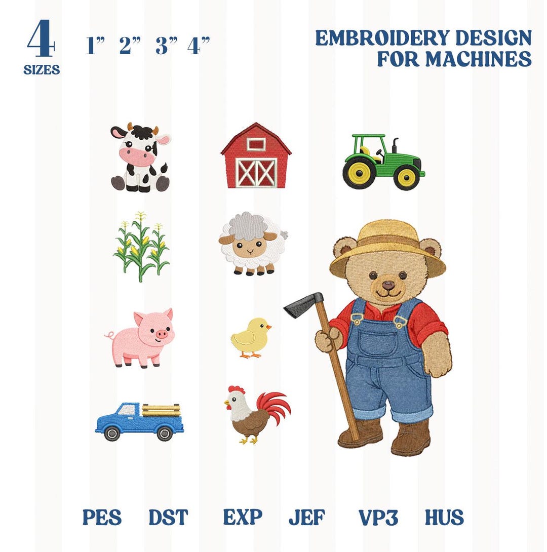 Embroidery Design Ranch Sorting Farm Embroidery Design Bundles, Farm Animals, Tractor, Truck, Barn, Cow ...