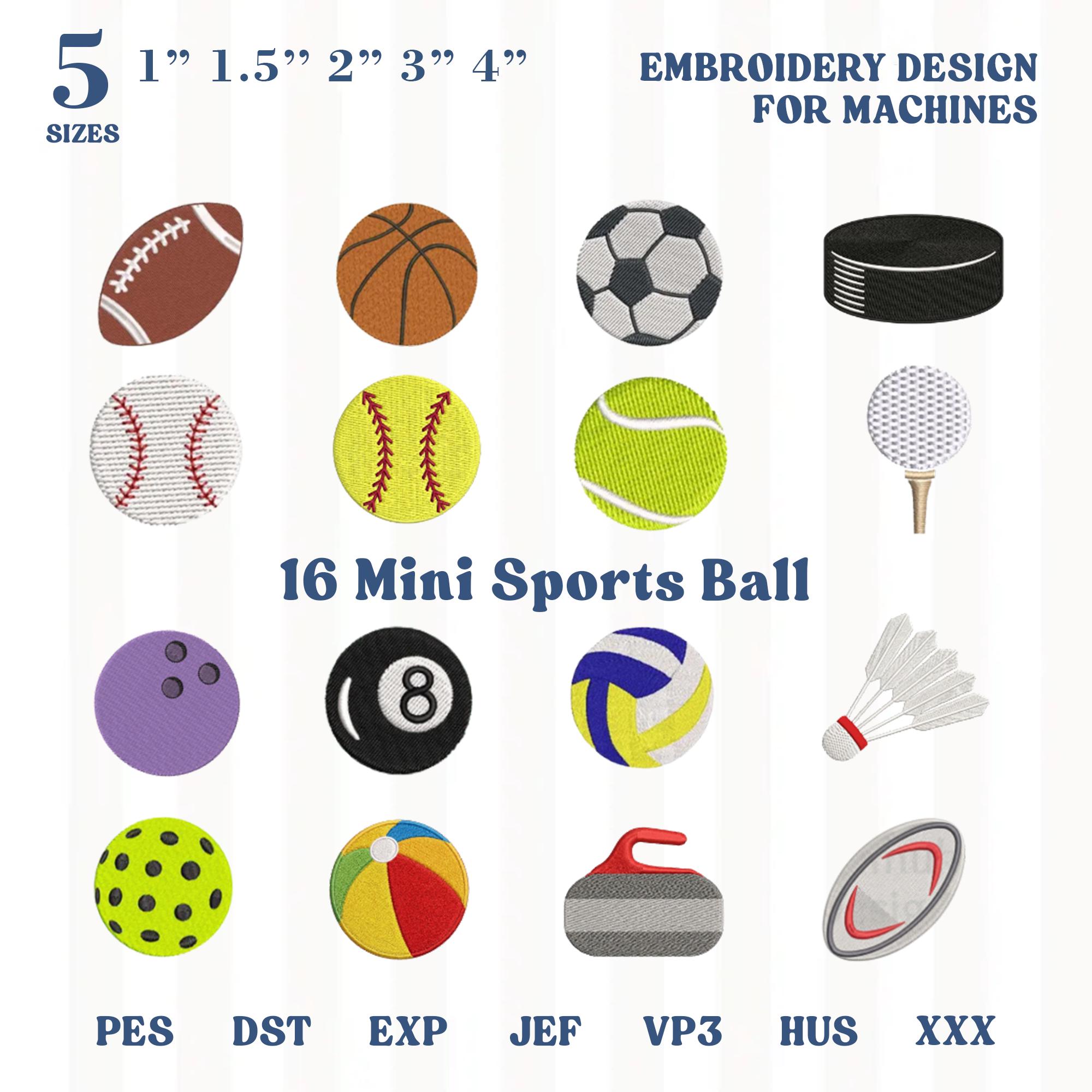 Mini Sports Ball Embroidery Design | 16 Athletic Game Icons Pes Dst Jef ...