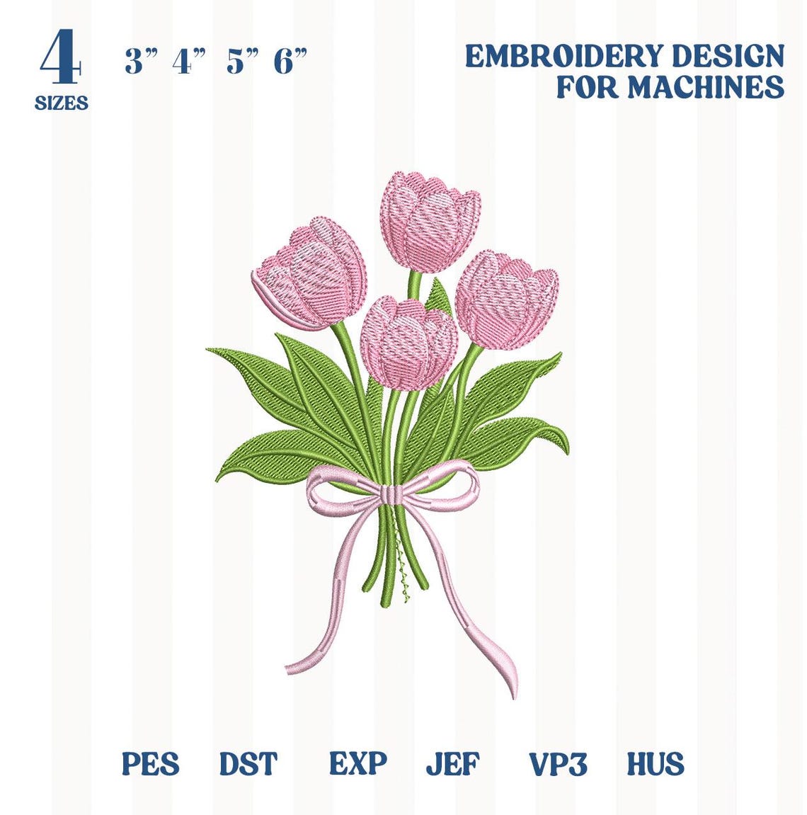 Pink Tulip Flower Embroidery Design, Spring Floral Machine Embroidery ...