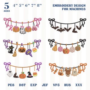 Boutique Fall Holiday Garland Machine Pattern, Aesthetic Halloween Bunting, Breast Cancer Baby Autumn Sweatshirt Pes Dst Jef Vp3