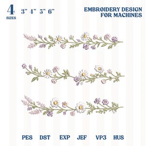 Delicate Wild Flower Border Machine Embroidery Design Bundle, Botanical Monogram Frame, Spring Embroidery