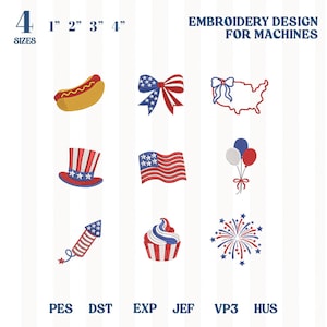 Fourth of July Mini Embroidery Designs, Patriotic Independence Day Machine Embroidery Files, Red White and Blue Embroidery, American Flag