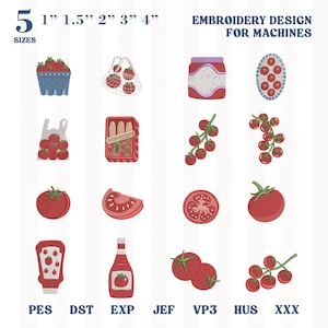 Mini-tomatbroderidesignpaket, körsbärstomatvinstocksmaskinfil, ketchupflaska med bondens marknad-grönsaksset direktnedladdning Pes
