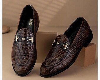 Men's Belgian Tassel Loafers Handmade Brown Leather Formal Wedding Dress Slip On Shoes