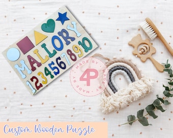 Custom Name and shapes, Personalized Toy Gifts, Puzzle Piece Names, Custom Wooden Name Puzzle for Toddlers, Baby Keepsake, Best Baby Gift