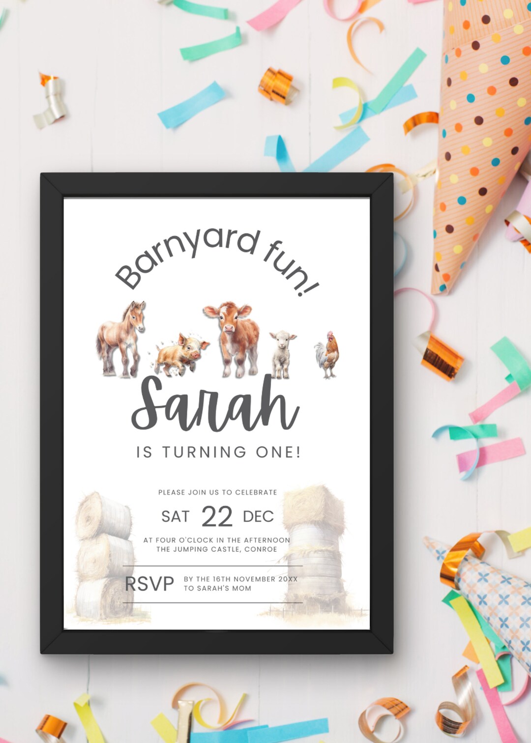 Editable Farm Birthday Invitation Template Barn Farm Animals Birthday ...