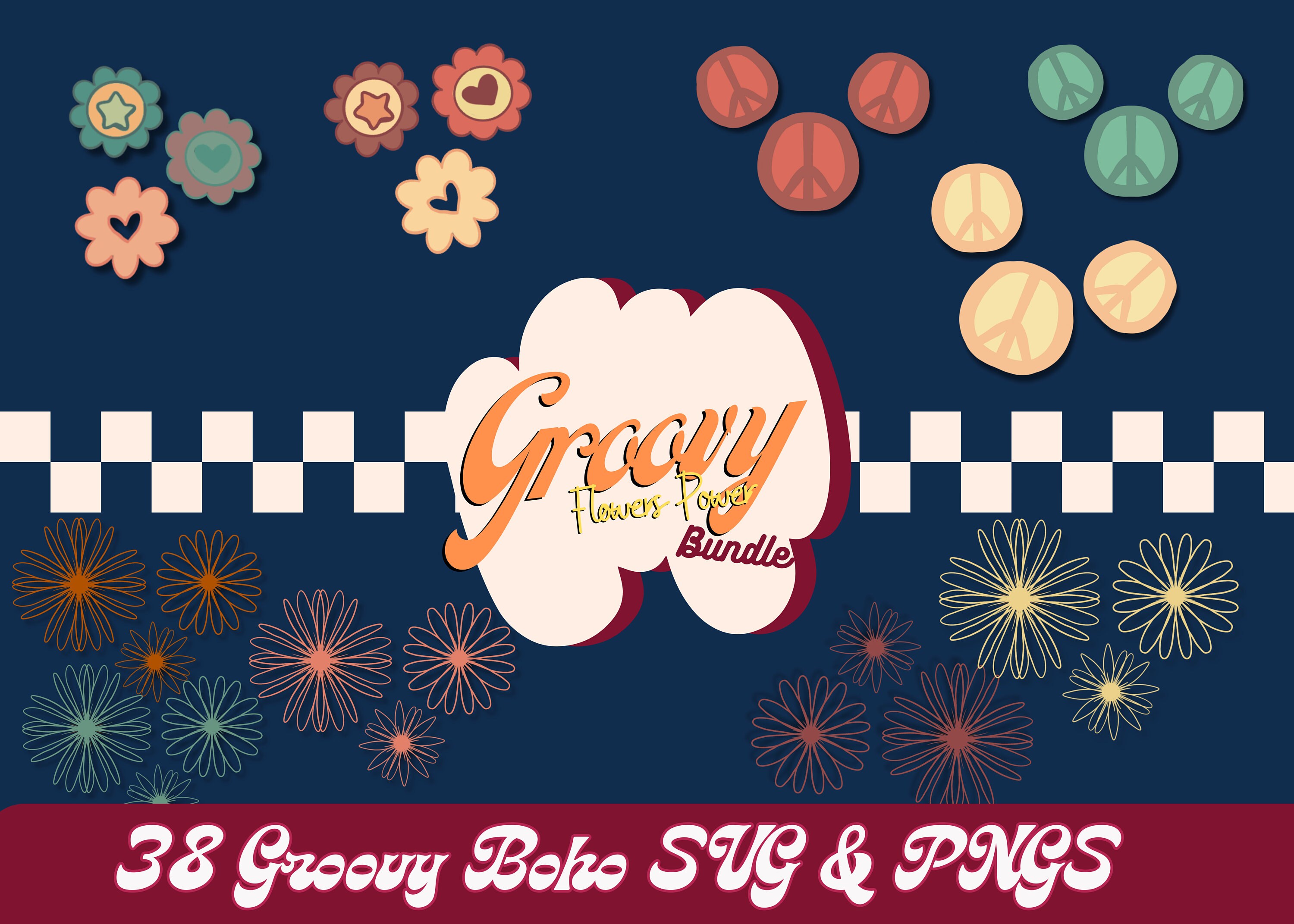 Groovy Flower SVG PNG DXF Bundle | Retro Flower Svg | Groovy Rainbow ...