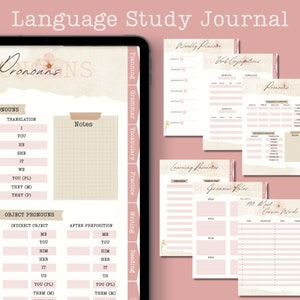 Digital Language Study Journal - Watercolor Floral Theme - Language Learning Planner - Hyperlinked Tabs - Goodnotes, Notability, Noteshelf