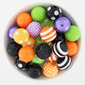 Chunky 20mm Halloween Bubblegum Beads DIY, black green orange, for bracelets pens & crafts, acrylic beads, chunky beads, bulk assorted