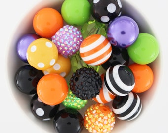 Chunky Halloween Acrylic Beads, 20mm Bubblegum Beads for DIY Crafts - Black Green Orange White