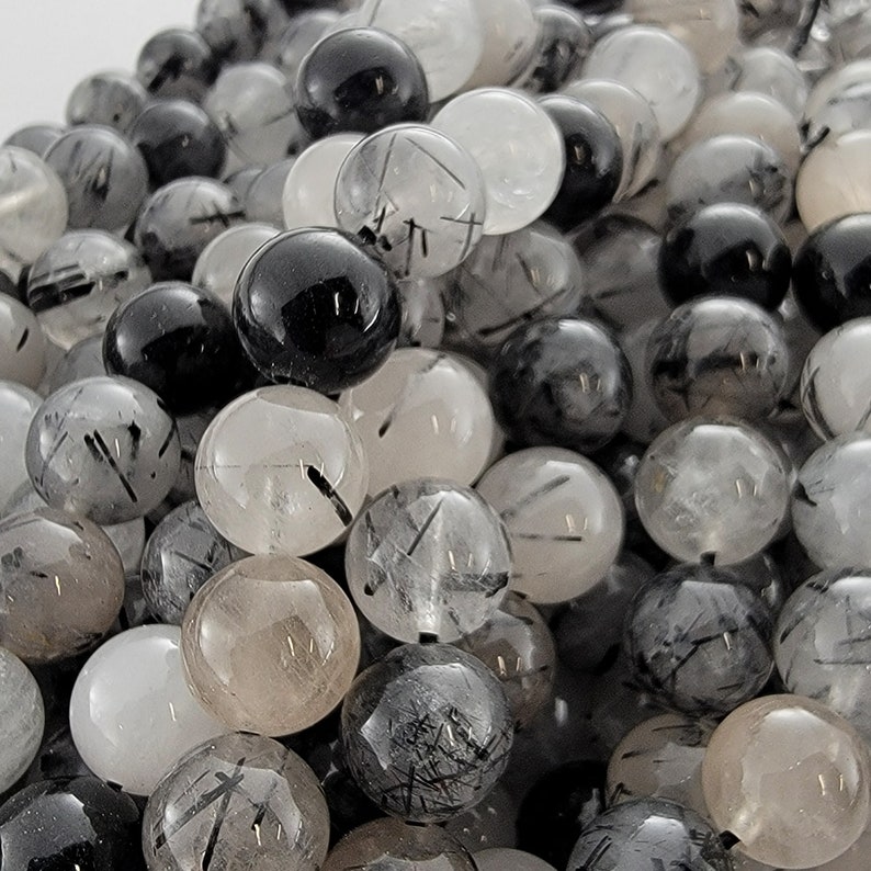 Black Rutilated Quartz Natural Smooth Round Beads Natural Stone 4mm 6mm ...