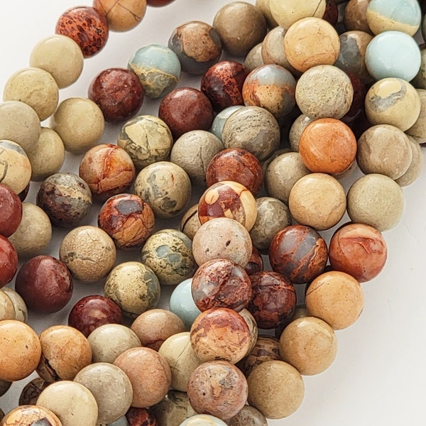 Aqua Terra "Jasper" Marble Natural Smooth Round Beads Natural Stone 8mm