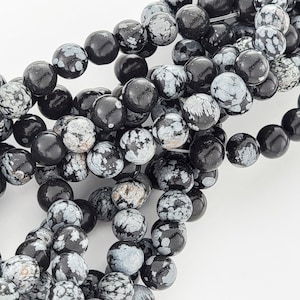 Snowflake Obsidian Black Gray Gemstone Natural Smooth Round Crystal Beads Natural Stone 6mm 8mm 10mm