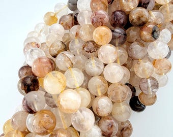 Yellow Hematoid Quartz Beads: Natural Smooth Round Stone (6mm 8mm 10mm)