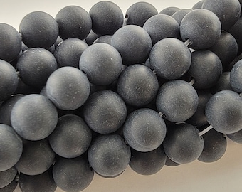 Matte Black Onyx Beads - Natural Smooth Gemstone (6mm 8mm 10mm)