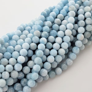 Aquamarine Beads Genuine Blue Gemstone Crystals - Natural Smooth Round Beads 6mm 8mm 10mm Gemstones Not Glass!