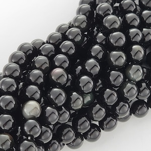 Rainbow Obsidian Beads Black Silver Gemstone Genuine Natural Smooth Crystal Round Beads Natural Stone 4mm 6mm 8mm 10mm