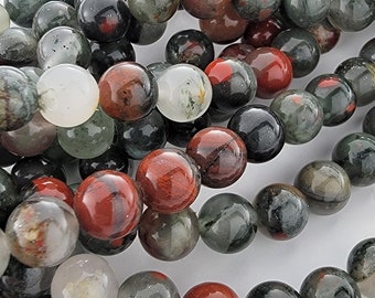 African Bloodstone Beads 6mm 8mm 10mm Heliotrope Setonite Smooth Round Beads Natural Stone Gemstone