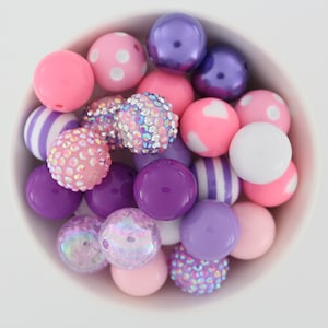 Perles de chewing-gum roses, violettes et blanches, mélange de grosses perles acryliques 20 mm