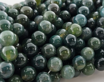 Moss Agate Beads: Natural Smooth Round Green Crystal (6mm 8mm 10mm)