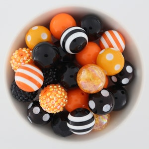 Bubblegum Beads Mixes, Halloween DIY, 20mm beads, Black and Orange, for pens & crafts, acrylic beads, chunky beads, bulk variety assorted