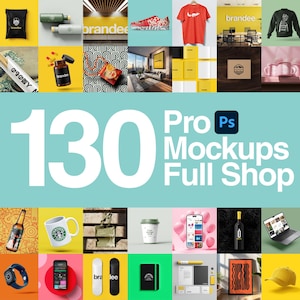 PSD Photoshop Design-mockups: 130 slimme mock-ups voor grafisch ontwerp, logo's, branding en presentaties. Volledige shopbundel, bewerkbaar en hoge resolutie