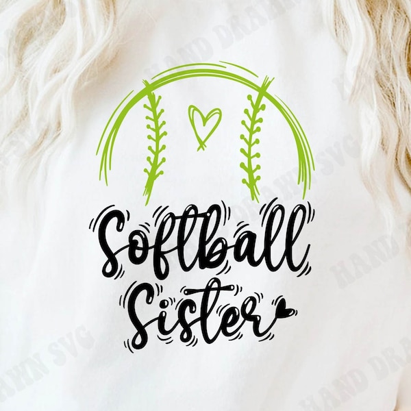 Hand Drawn Softball Sister Svg Cricut file, Silhouette Dxf, Sublimation Png, Eps, Jpeg, Instant Download.