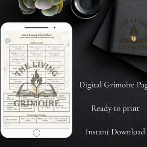 Tarot-tidskarta / Digital grimoire-sida / Utskrivbar betydelse / Häxig nedladdning / Guide till säsong och numerologi