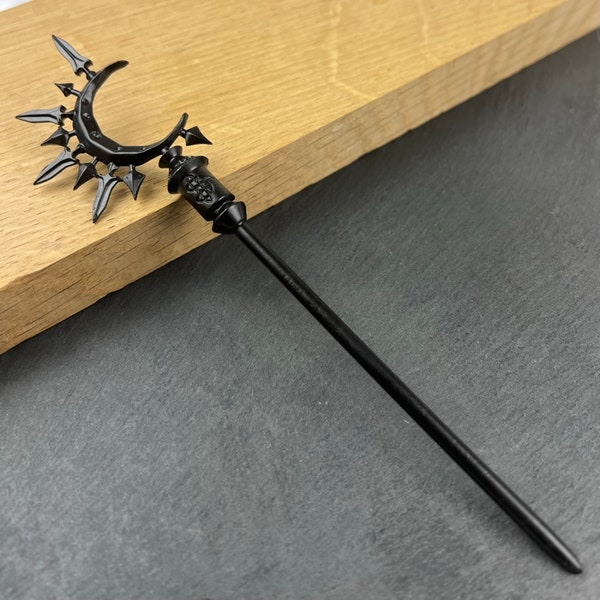 Spiked Crescent Moon Hair Stick Pin in Black | Witchy Macabre Gothic Vintage Viking Medieval Warrior Norse Witch Aesthetic