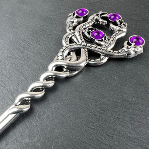 Twisted Serpent Hair Stick Viking Pin with Purple Adornment | Vintage Medieval Warrior Norse Witch Aesthetic