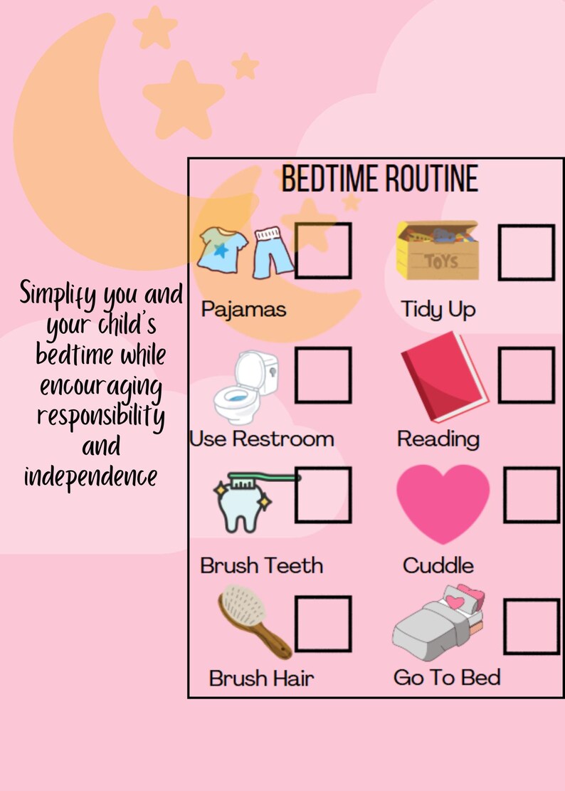 Children's Bedtime Routine Chart, Printable Bedtime Routine, Visual ...