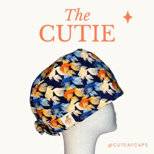 Scrub Cap/Surgical Cap Pixie Style Tie Back - Go Fish METALLIC - CuteAfCaps