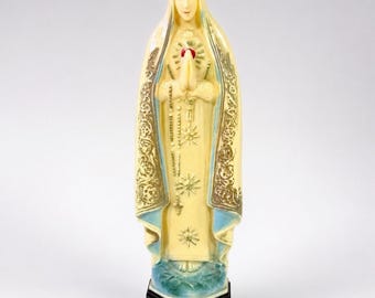 VTG Virgin Mary Statue Catholic Madonna Rosary Storage Consolidated Mold 8.25"