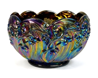 Jarrón de cristal Fenton Lily of the Valley Carnival Glass Rose Bowl (5 pulgadas)