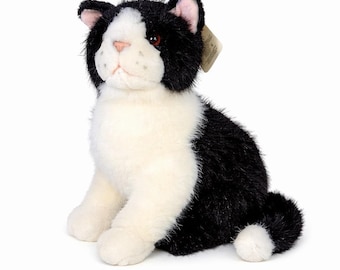 Peluche vintage de gato esmoquin de Russ Berrie Checkers de la colección Pet Menagerie, 25 cm (10"), blanco y negro, con etiquetas.