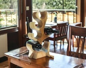 Solid Wooden Wine Rack Tree Sculpture, 6 Bottle Holder Hand Carved from a single piece of wood