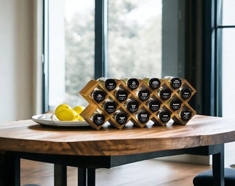 Handmade Spice Rack, 18-Jar Bamboo Countertop Spice Rack Organizer,Free Standing Spice Organiser