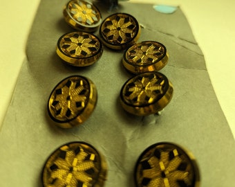 9x verzierte lackierte schwarz & goldene Knöpfe 18mm