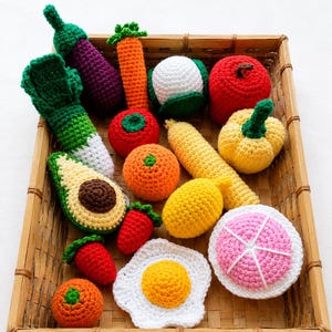 Dînette Crochet Fruits et Légumes du Marché | Jeu d'Imitation Cuisine| Panier Éveil Montessori | Avocat Poireau Carotte Cadeau Enfant