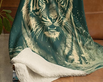 San Marcos Style Mexican 60 X 80 INCHES/ Vintage Tiger Big  Cat Print| Animal Wildlife Blanket, Lightweight Cozy Blanket