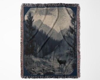 Woven San Marcos Style Blanket/ Cobija. 60 X 80 Inches / Vintage Animal, Wildlife, Woodland, Nature Forest, Mountain Tapestry Blanket