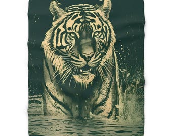 San Marcos Style Mexican Blanket/Cobija. 60 X 80 INCHES/ Vintage Tiger Big Cat Print| Animal Wildlife Blanket, Lightweight Cozy Blanket