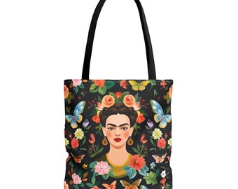 Frida Khalo Print Mexican Tote Bag /  Weekend Bag / Grocery Reusable Shopping Bag / Bolsas Latinas De Compras