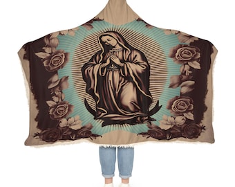 Virgen De Guadalupe - Our Lady Guadalupe - Virgin Mary - Virgencita - Nuestra Reina Virgen María - Hooded Sherpa Blanket