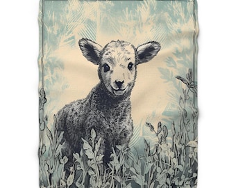 Sheep, Baby Lamb, Farm Animal, San Marcos Style Religious, Christian, Christmas Gift, Fleece Sherpa Throw Blanket, Cobija, Regalo  Navidad