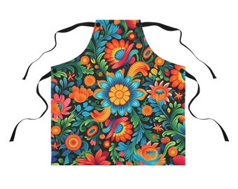 Grembiule da cucina tradizionale per fiorista in stile messicano, con stampa floreale decorativa carina, Mandiles Mexicanos para Mujeres, Grembiule natalizio