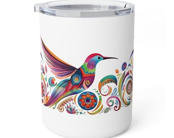 Cute, Colorful, Mexican Folk Art, Tazita, Jarrito, Talavera, Floral, Humming Bird Insulated Coffee Tea Travel Mug Tumbler, Taza De Cafe 10oz