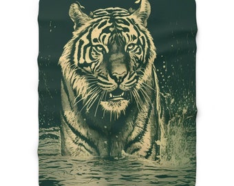 Couverture style San Marcos/Cobija. 60 X 80 POUCES/ impression de tigre mexicain vintage | Couverture d'animaux sauvages