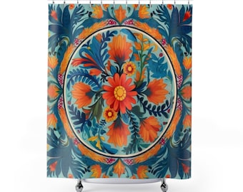 Rideaux de douche art folklorique mexicain/ Cortinas Mexicanas de Baño/ Fleurs Otomi/ Hispanique/ Talavera